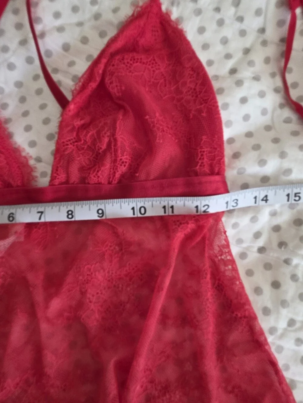 Auden Cherry Red Sheer Lace Baby Doll Mini & Thong Lingerie Set Size L